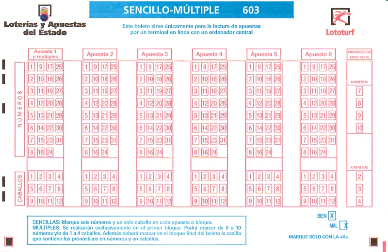 Matriz para jugar al Lototurf